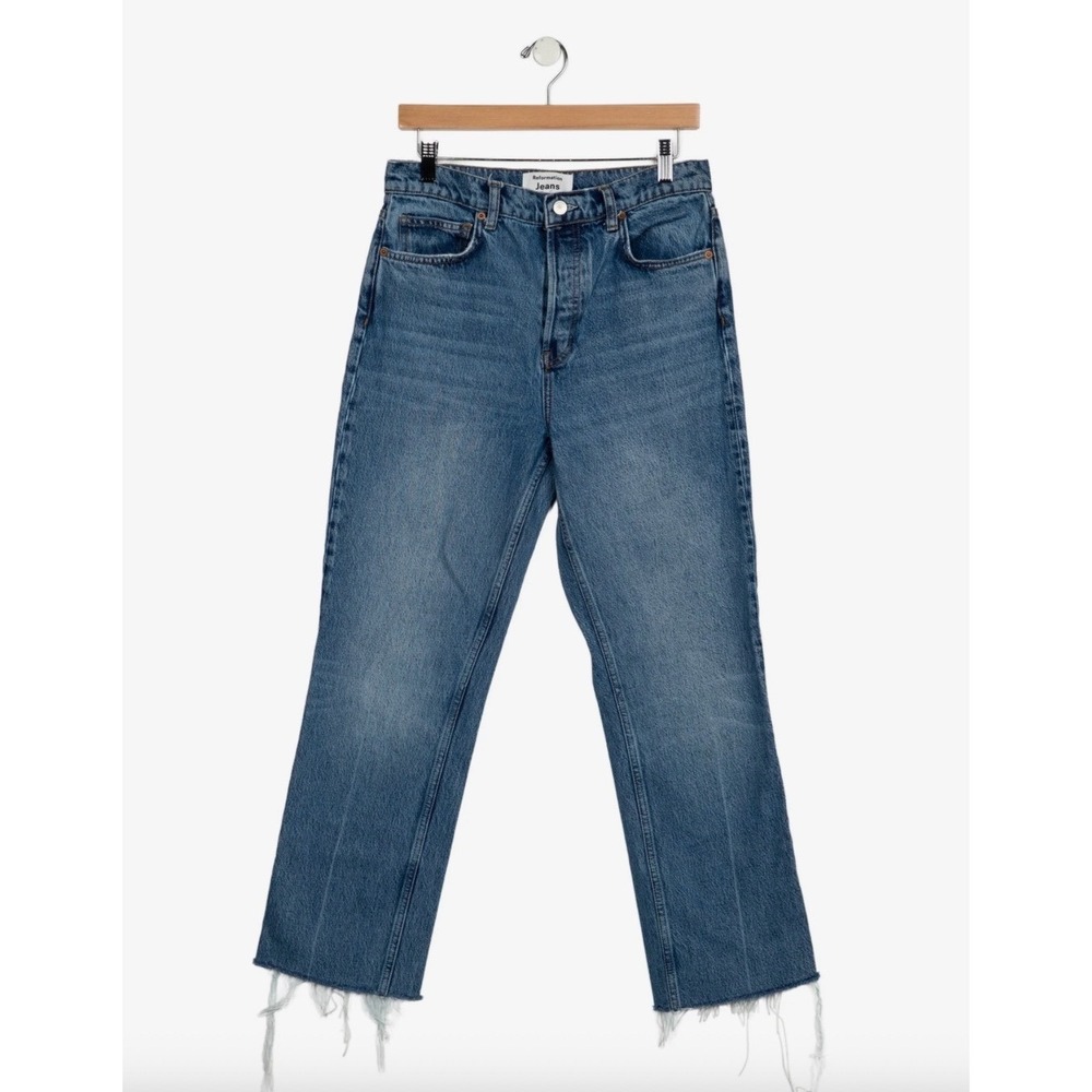 REFORMATION High Rise Wide Leg Jeans Light Wash Raw Hem Womens 28 - Picture 5 of 16